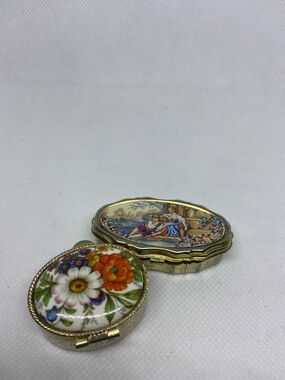 Gold-Tone Oval Decorative Pill Boxes